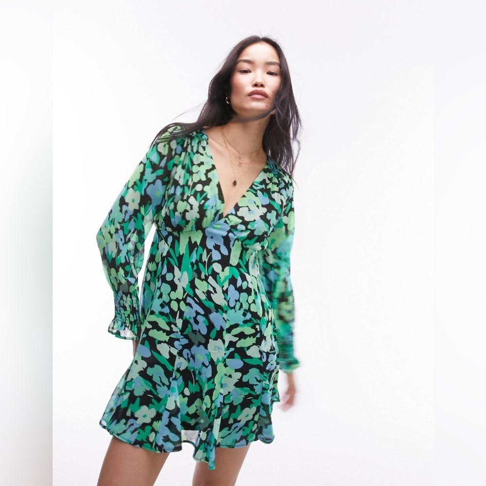 NWT-Topshop ASOS Size 6 Godet Mini Dress Green/Black (Days of Our‎ Lives)
